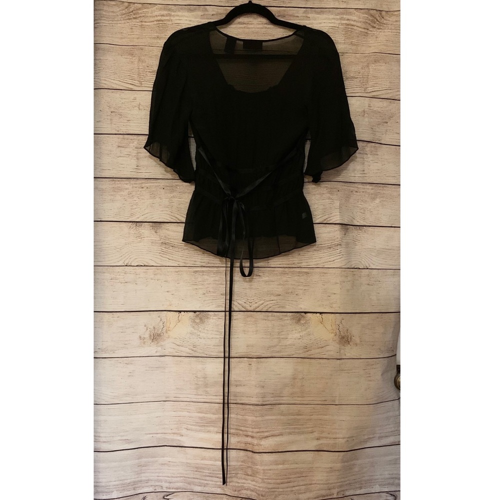 Express Sheer Blouse Sheer Tie Black 5/6 - Picture 9 of 11